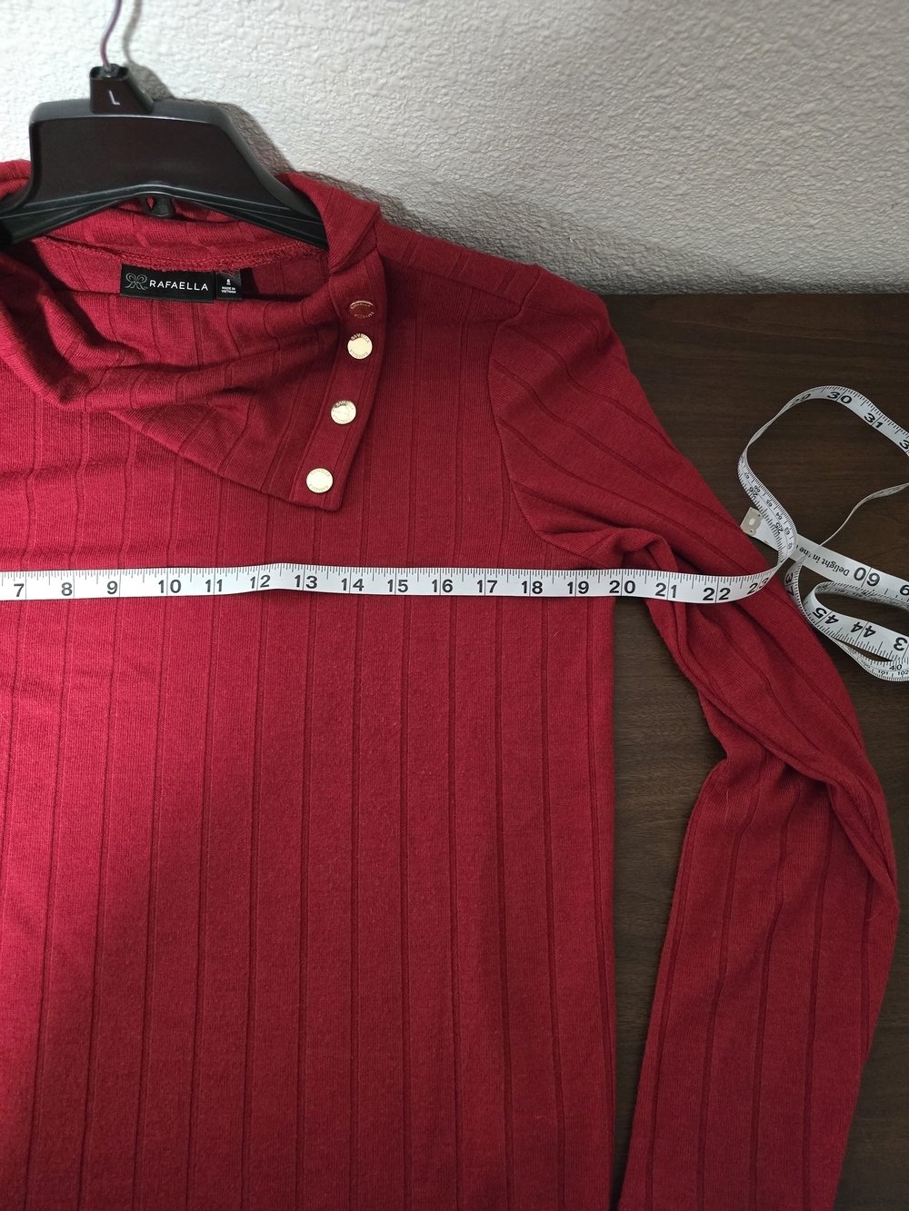 Rafaella Deep Red Ribbed Knit Top with Snap-Neck Detail - Picture 10 of 10